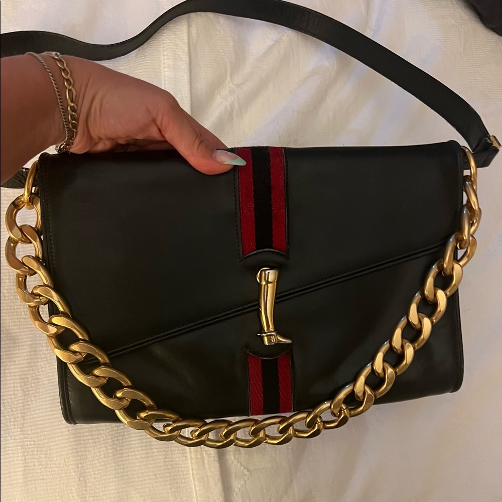 Authentic Vintage Gucci Leather Handbag Gold boot clasp